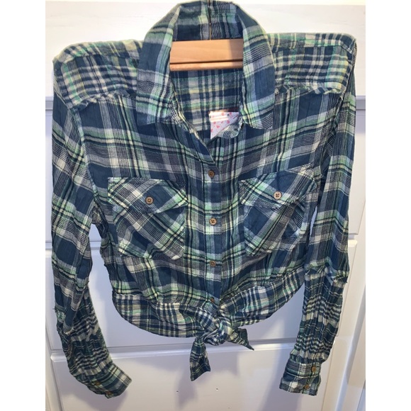 Free people first bloom tie front plaid shirt -SM - Picture 10 of 16